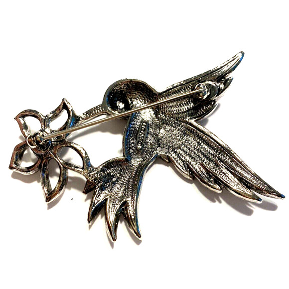 Vintage AVON Brooch Textured Silver Metal Marcasite Look Hummingbird Bird Pin - Picture 5 of 6